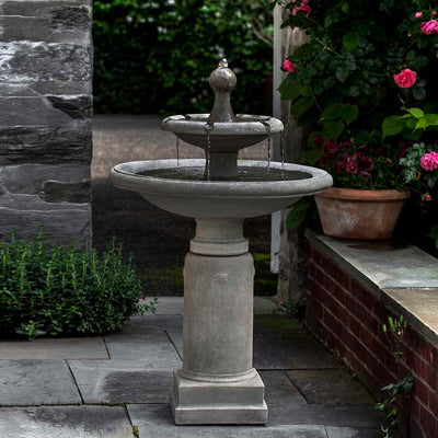 Campania International Westover Fountain is made of cast stone by Campania International and shown in the Alpine Stone Patina