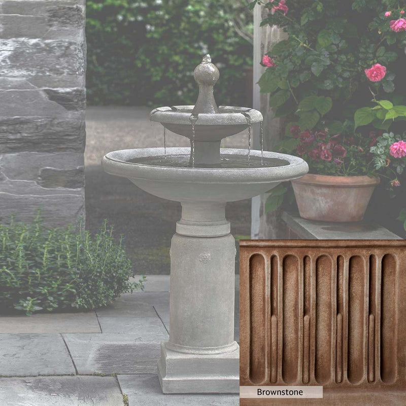 Brownstone Patina for the Campania International Westover Fountain, brown blended with hints of red and yellow, works well in the garden.