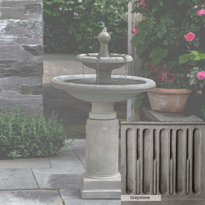 Greystone Patina for the Campania International Westover Fountain, a classic gray, soft, and muted, blends nicely in the garden.