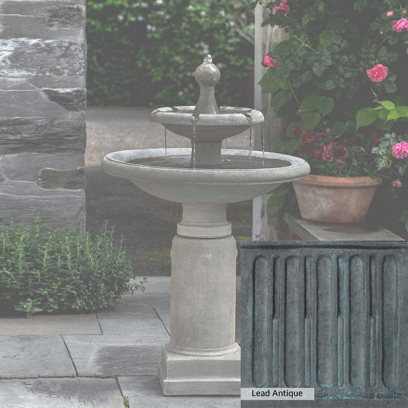 Lead Antique Patina for the Campania International Westover Fountain, deep blues and greens blended with grays for an old-world garden.