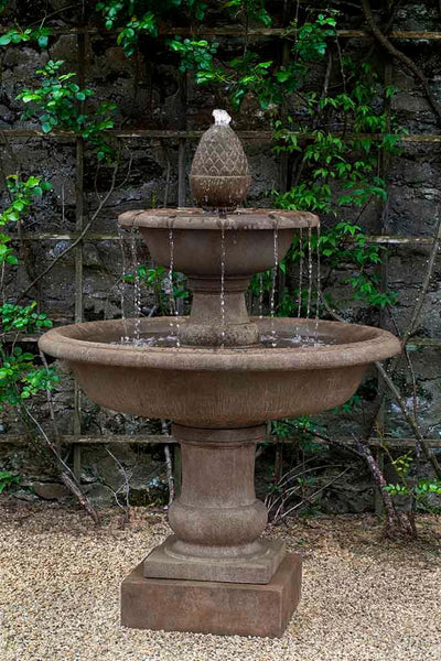 Campania International Wiltshire Fountain is made of cast stone by Campania International and shown in the Aged Limestone Patina