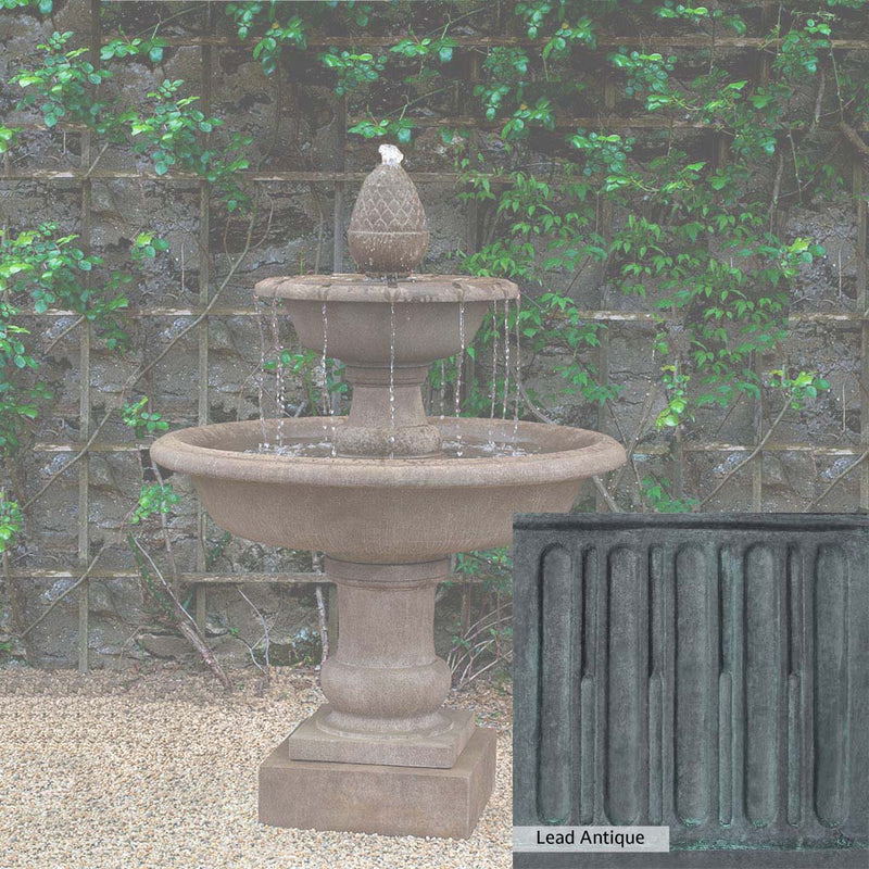 Lead Antique Patina for the Campania International Wiltshire Fountain, deep blues and greens blended with grays for an old-world garden.