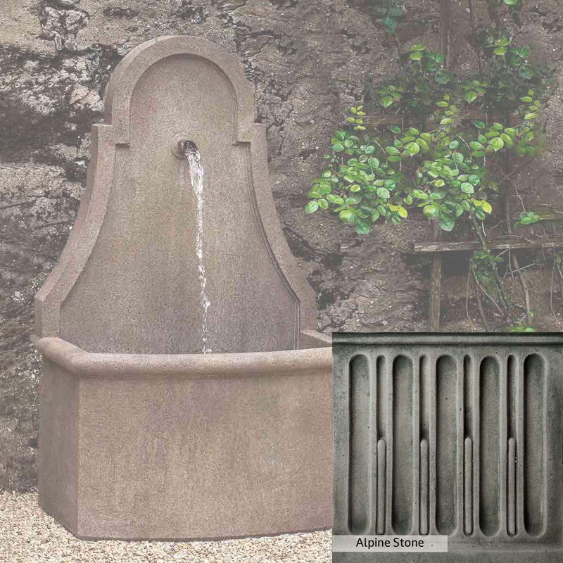 Alpine Stone Patina for the Campania International Closerie Wall Fountain, a medium gray with a bit of green to define the details.
