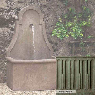 Copper Bronze Patina for the Campania International Closerie Wall Fountain, blues and greens blended into the look of aged copper.