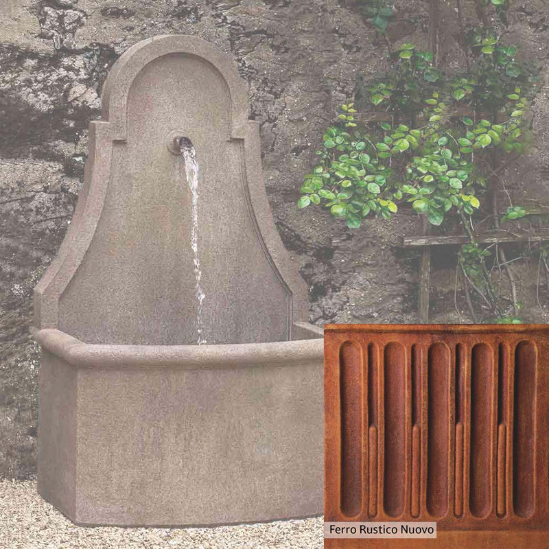 Ferro Rustico Nuovo Patina for the Campania International Closerie Wall Fountain, red and orange blended in this striking color for the garden.