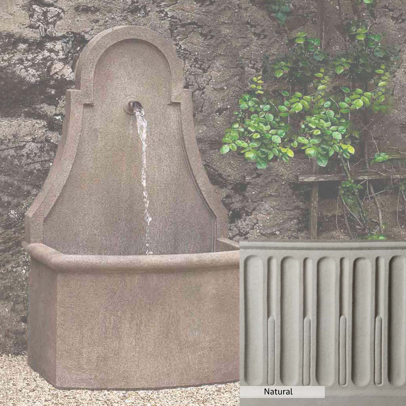 Natural Patina for the Campania International Closerie Wall Fountain is unstained cast stone the brightest and whitest that ages over time.