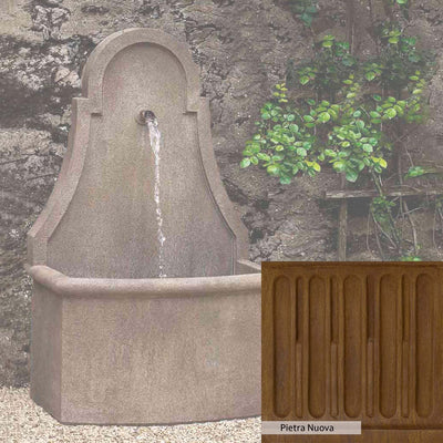 Pietra Nuova Patina for the Campania International Closerie Wall Fountain, a rich brown blended with black and orange.