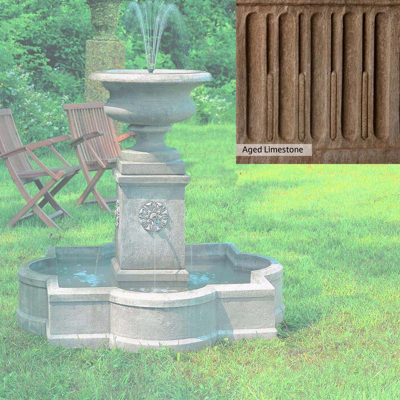 Aged Limestone Patina for the Campania International Palazzo Urn Fountain, brown, orange, and green for an old stone look.