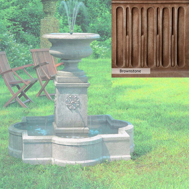 Brownstone Patina for the Campania International Palazzo Urn Fountain, brown blended with hints of red and yellow, works well in the garden.