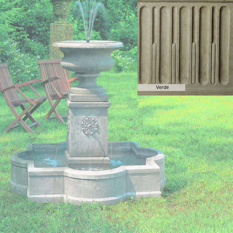 Verde Patina for the Campania International Palazzo Urn Fountain, green and gray come together in a soft tone blended into a soft green.