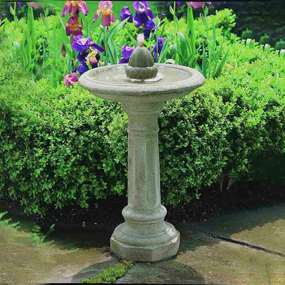 Campania International Acorn Fountain is made of cast stone by Campania International and shown in the Verde Patina