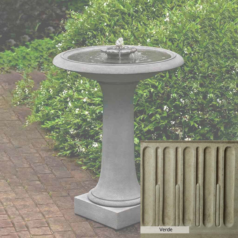 Verde Patina for the Campania International Camellia Birdbath Fountain, green and gray come together in a soft tone blended into a soft green.