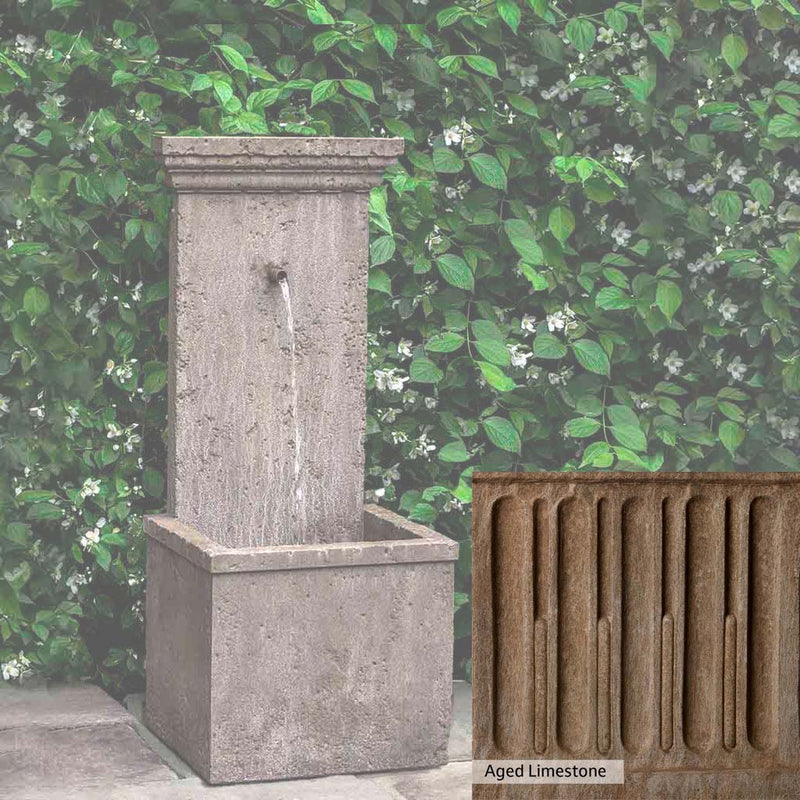 Aged Limestone Patina for the Campania International Marais Wall Fountain, brown, orange, and green for an old stone look.