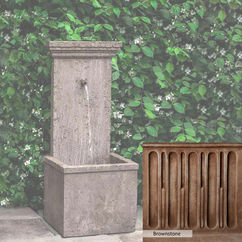 Brownstone Patina for the Campania International Marais Wall Fountain, brown blended with hints of red and yellow, works well in the garden.