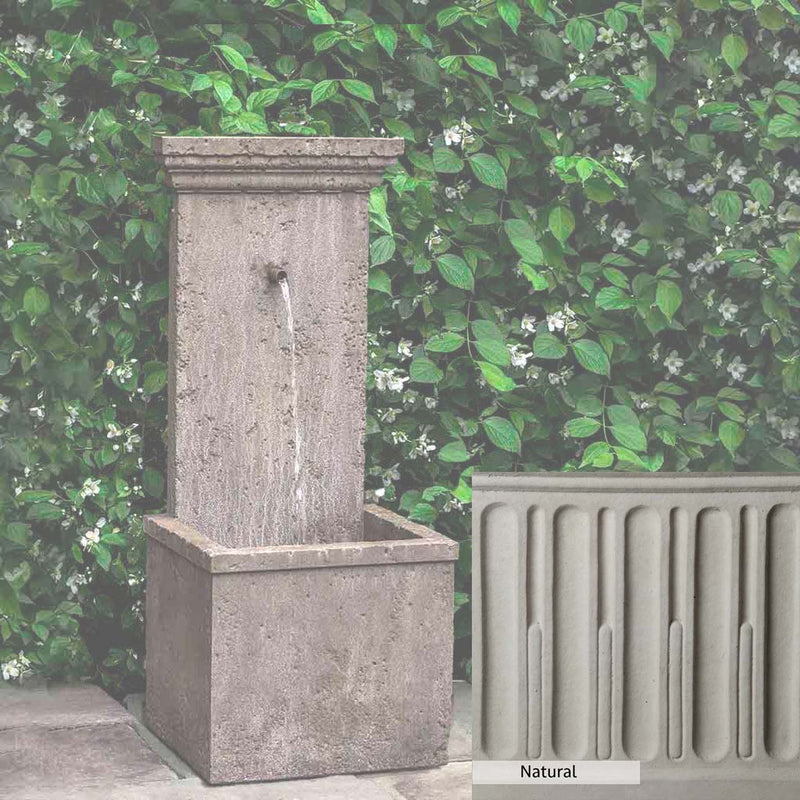 Natural Patina for the Campania International Marais Wall Fountain is unstained cast stone the brightest and whitest that ages over time.