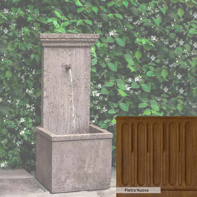 Pietra Nuova Patina for the Campania International Marais Wall Fountain, a rich brown blended with black and orange.