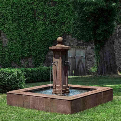 Campania International Luberon Estate Fountain, adding interest to the garden with the sound of water. This fountain is shown in the Aged Limestone Patina.