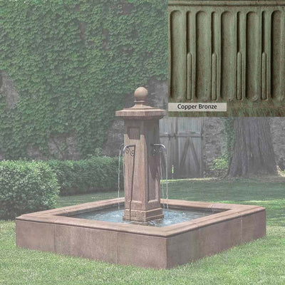 Copper Bronze Patina for the Campania International Luberon Estate Fountain, blues and greens blended into the look of aged copper.