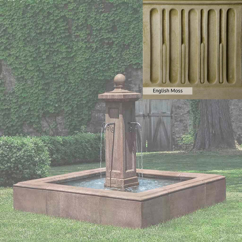English Moss Patina for the Campania International Luberon Estate Fountain, green blended into a soft pallet with a light undertone of gray.