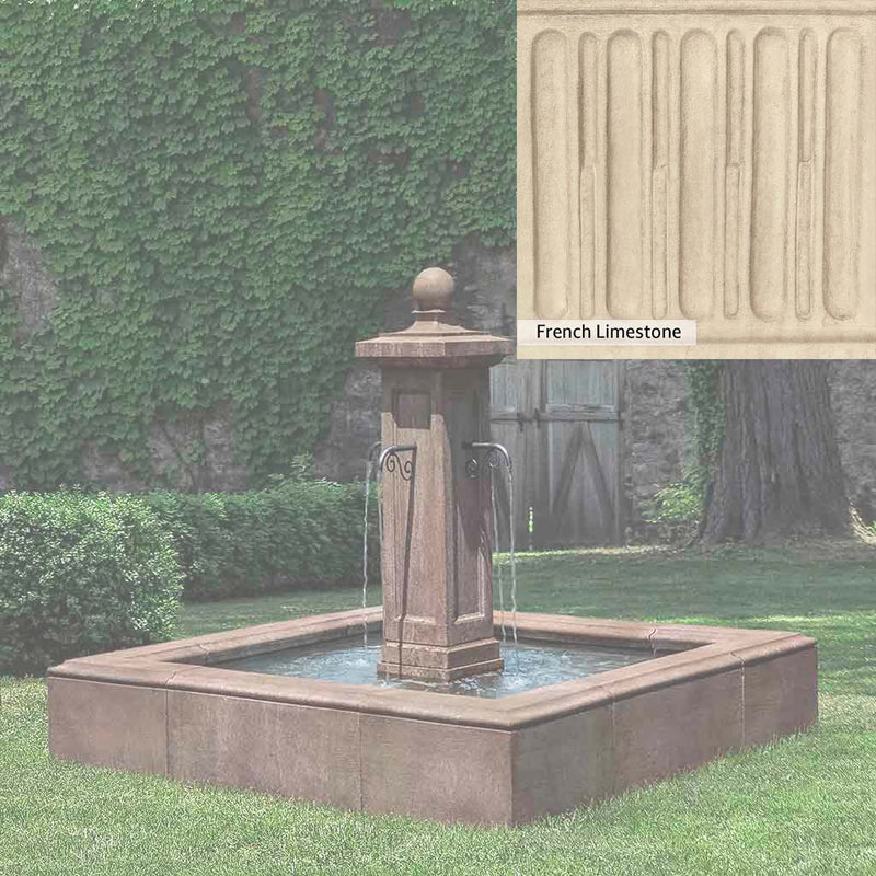 French Limestone Patina for the Campania International Luberon Estate Fountain, old-world creamy white with ivory undertones.