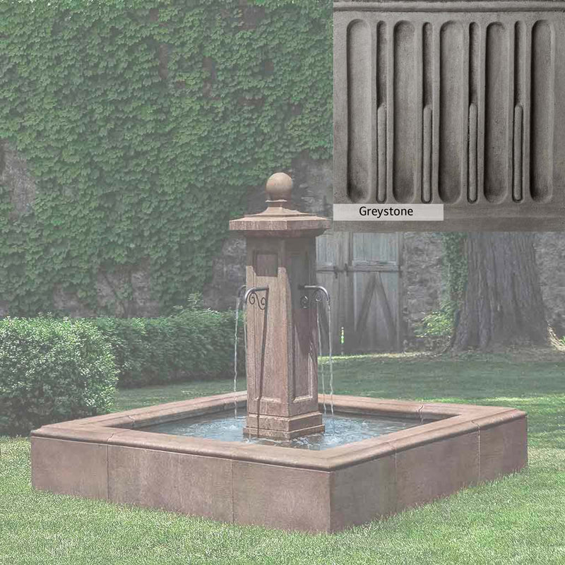 Greystone Patina for the Campania International Luberon Estate Fountain, a classic gray, soft, and muted, blends nicely in the garden.