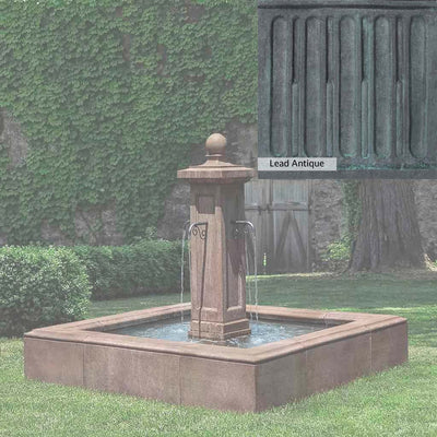 Lead Antique Patina for the Campania International Luberon Estate Fountain, deep blues and greens blended with grays for an old-world garden.
