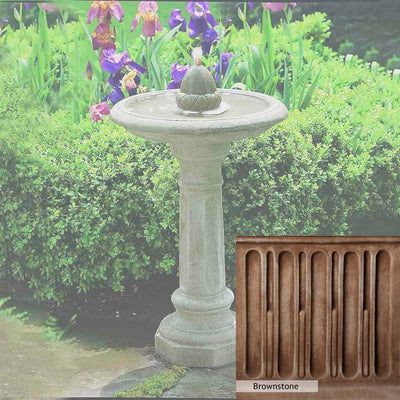 Brownstone Patina for the Campania International Acorn Fountain, brown blended with hints of red and yellow, works well in the garden.