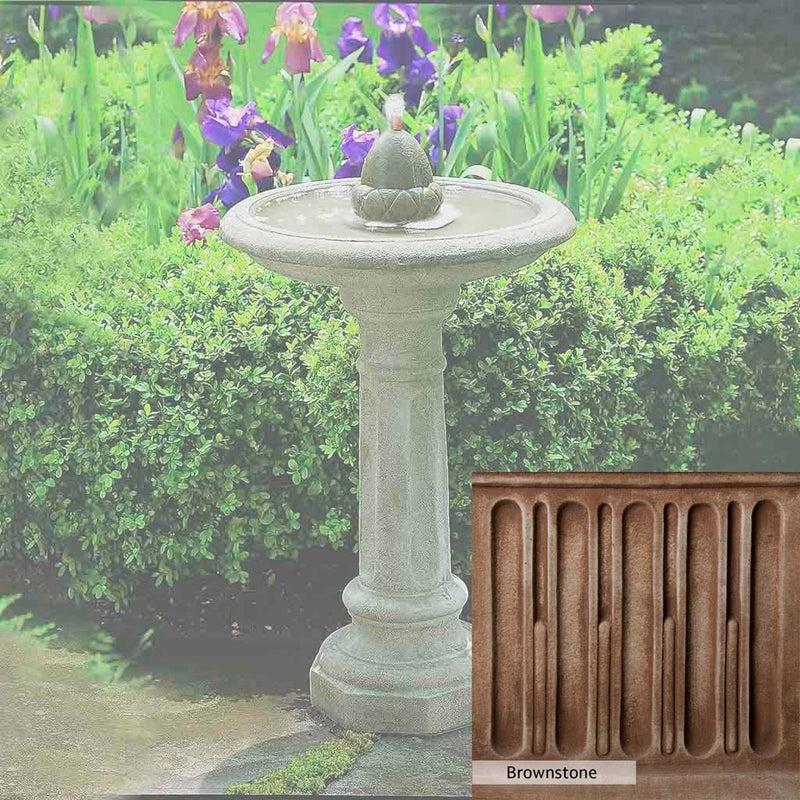 Brownstone Patina for the Campania International Acorn Fountain, brown blended with hints of red and yellow, works well in the garden.