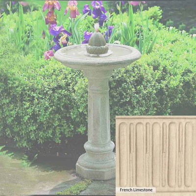 French Limestone Patina for the Campania International Acorn Fountain, old-world creamy white with ivory undertones.