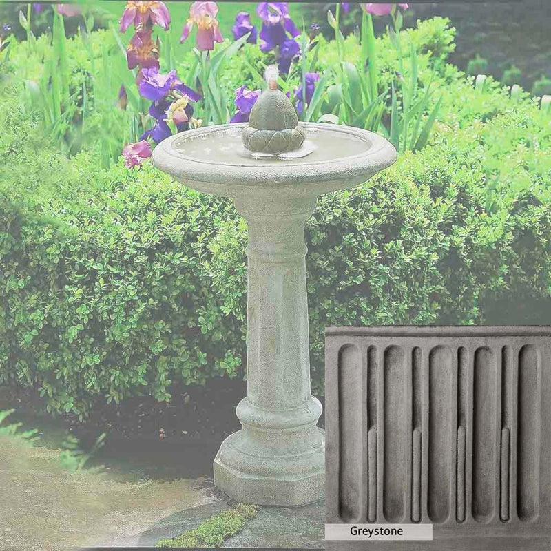 Greystone Patina for the Campania International Acorn Fountain, a classic gray, soft, and muted, blends nicely in the garden.