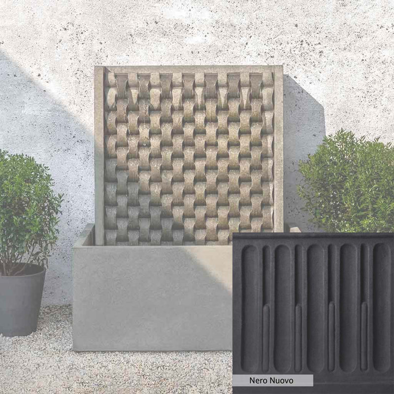 Nero Nuovo Patina for the Campania International Large M Weave Fountain, bold dramatic black patina for the garden.