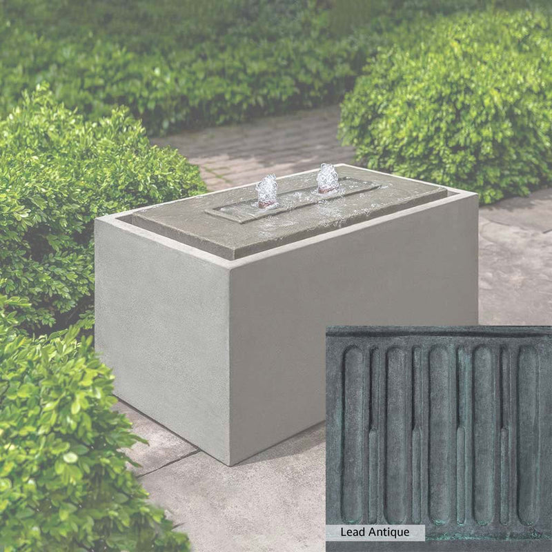 Lead Antique Patina for the Campania International Lutea Fountain Patina, deep blues and greens blended with grays for an old-world garden.