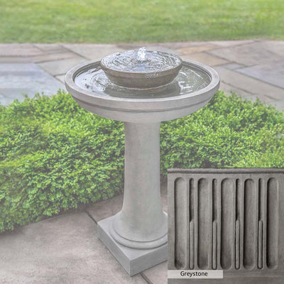 Greystone Patina for the Campania International Meridian Fountain, a classic gray, soft, and muted, blends nicely in the garden.