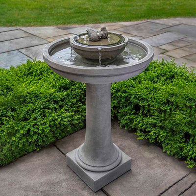 Campania International Dolce Nido Fountain is made of cast stone by Campania International and shown in the Alpine Stone Patina