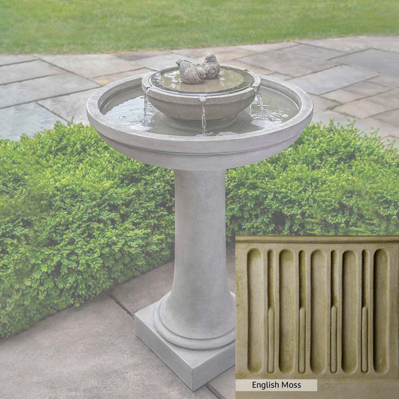 English Moss Patina for the Campania International Dolce Nido Fountain, green blended into a soft pallet with a light undertone of gray.