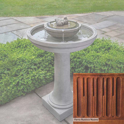 Ferro Rustico Nuovo Patina for the Campania International Dolce Nido Fountain, red and orange blended in this striking color for the garden.