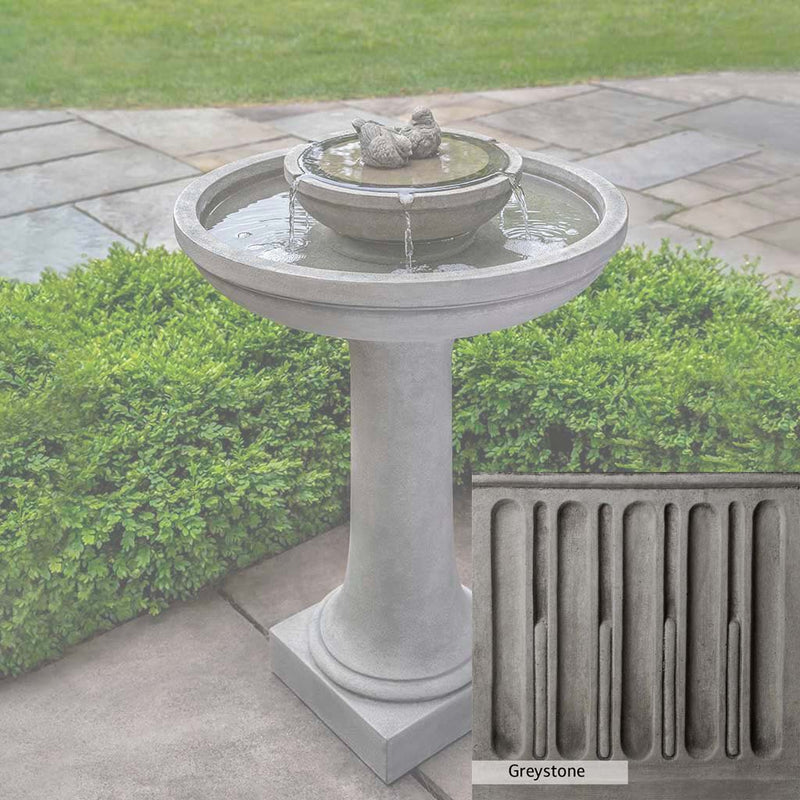 Greystone Patina for the Campania International Dolce Nido Fountain, a classic gray, soft, and muted, blends nicely in the garden.