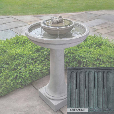 Lead Antique Patina for the Campania International Dolce Nido Fountain, deep blues and greens blended with grays for an old-world garden.