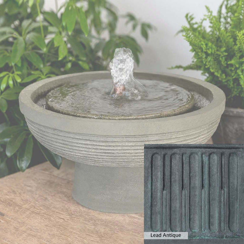 Lead Antique Patina for the Campania International Faro Fountain, deep blues and greens blended with grays for an old-world garden.