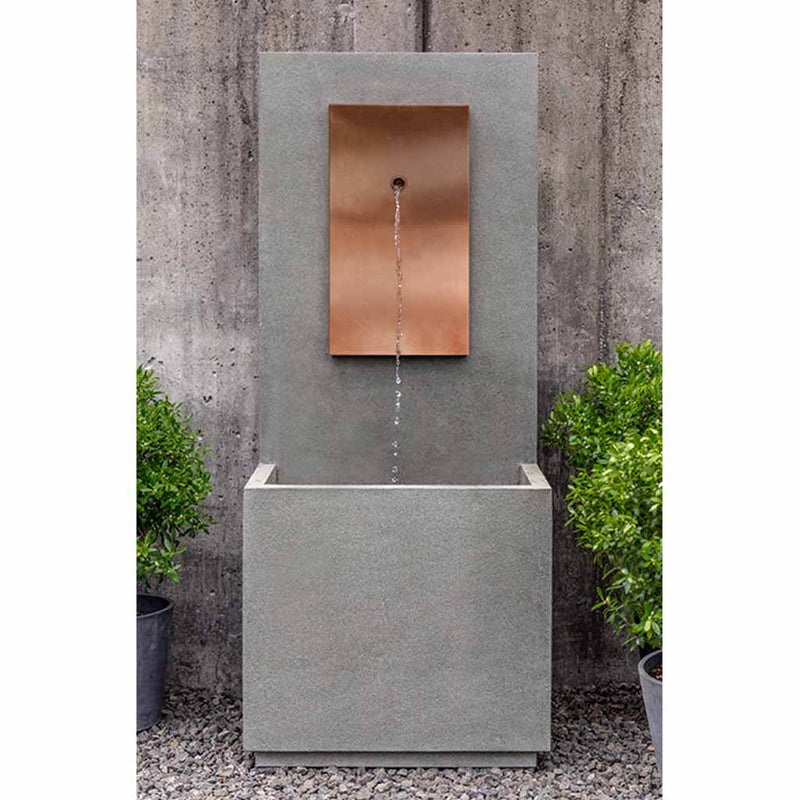 Campania International MC1 Fountain with Copper Face, adding interest to the garden with the sound of water. This fountain is shown in the Alpine Stone Patina.