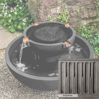 Greystone Patina for the Campania International Del Rey Fountain, a classic gray, soft, and muted, blends nicely in the garden.