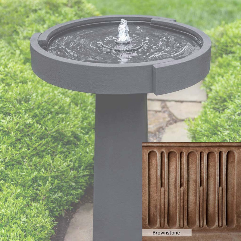 Brownstone Patina for the Campania International Concept Birdbath Fountain, brown blended with hints of red and yellow, works well in the garden.