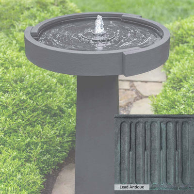 Lead Antique Patina for the Campania International Concept Birdbath Fountain, deep blues and greens blended with grays for an old-world garden.