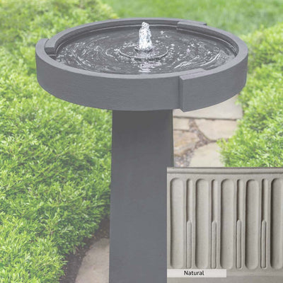 Natural Patina for the Campania International Concept Birdbath Fountain is unstained cast stone the brightest and whitest that ages over time.