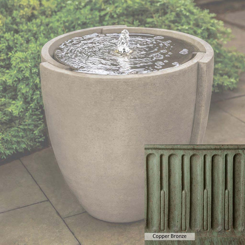 Copper Bronze Patina for the Campania International Concept Basin Fountain, blues and greens blended into the look of aged copper.