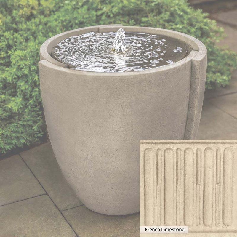French Limestone Patina for the Campania International Concept Basin Fountain, old-world creamy white with ivory undertones.