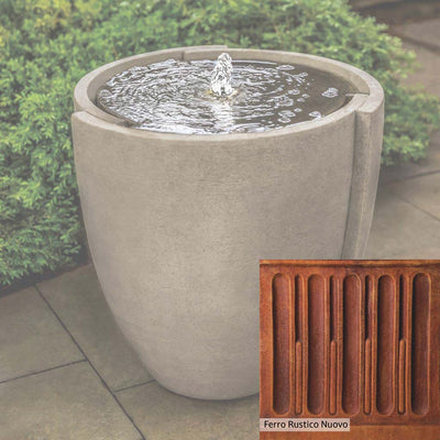 Ferro Rustico Nuovo Patina for the Campania International Concept Basin Fountain, red and orange blended in this striking color for the garden.