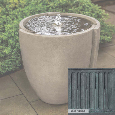 Lead Antique Patina for the Campania International Concept Basin Fountain, deep blues and greens blended with grays for an old-world garden.