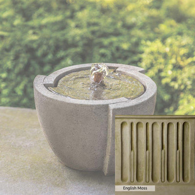 English Moss Patina for the Campania International M-Series Concept Fountain, green blended into a soft pallet with a light undertone of gray.