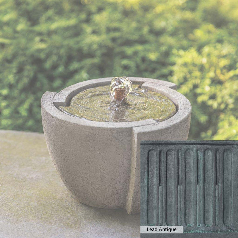 Lead Antique Patina for the Campania International M-Series Concept Fountain, deep blues and greens blended with grays for an old-world garden.